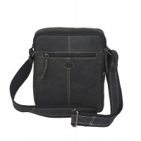 London Leathergoods Medium Unisex Cross Body Bag with 6 Zips in Hunter Leather